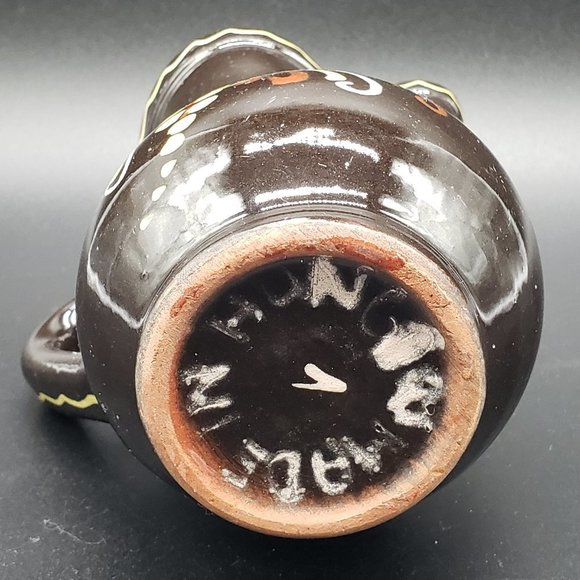 HUNGARIAN Redware Hand Painted Brown Floral Beige Green Glazed Handled Pitcher - Picture 3 of 11